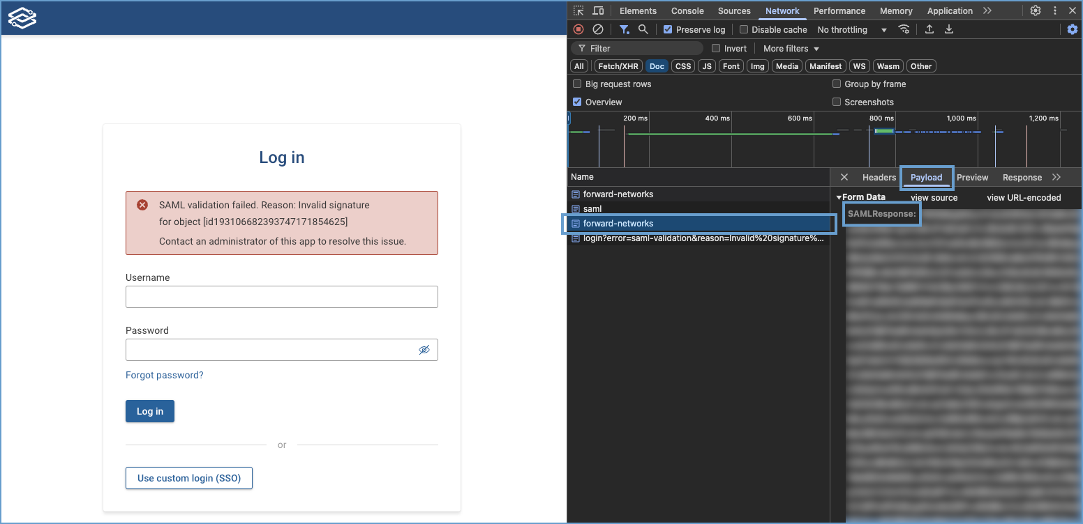 Viewing SAML response from inspector