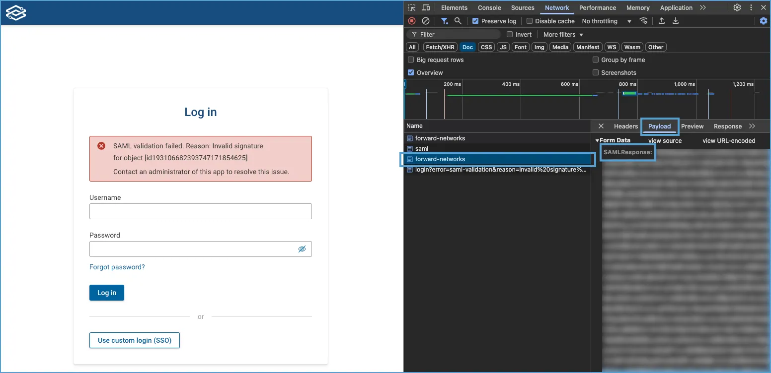 Viewing SAML response from inspector