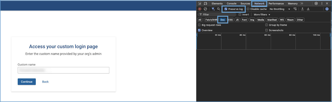 Viewing requests from network inspector