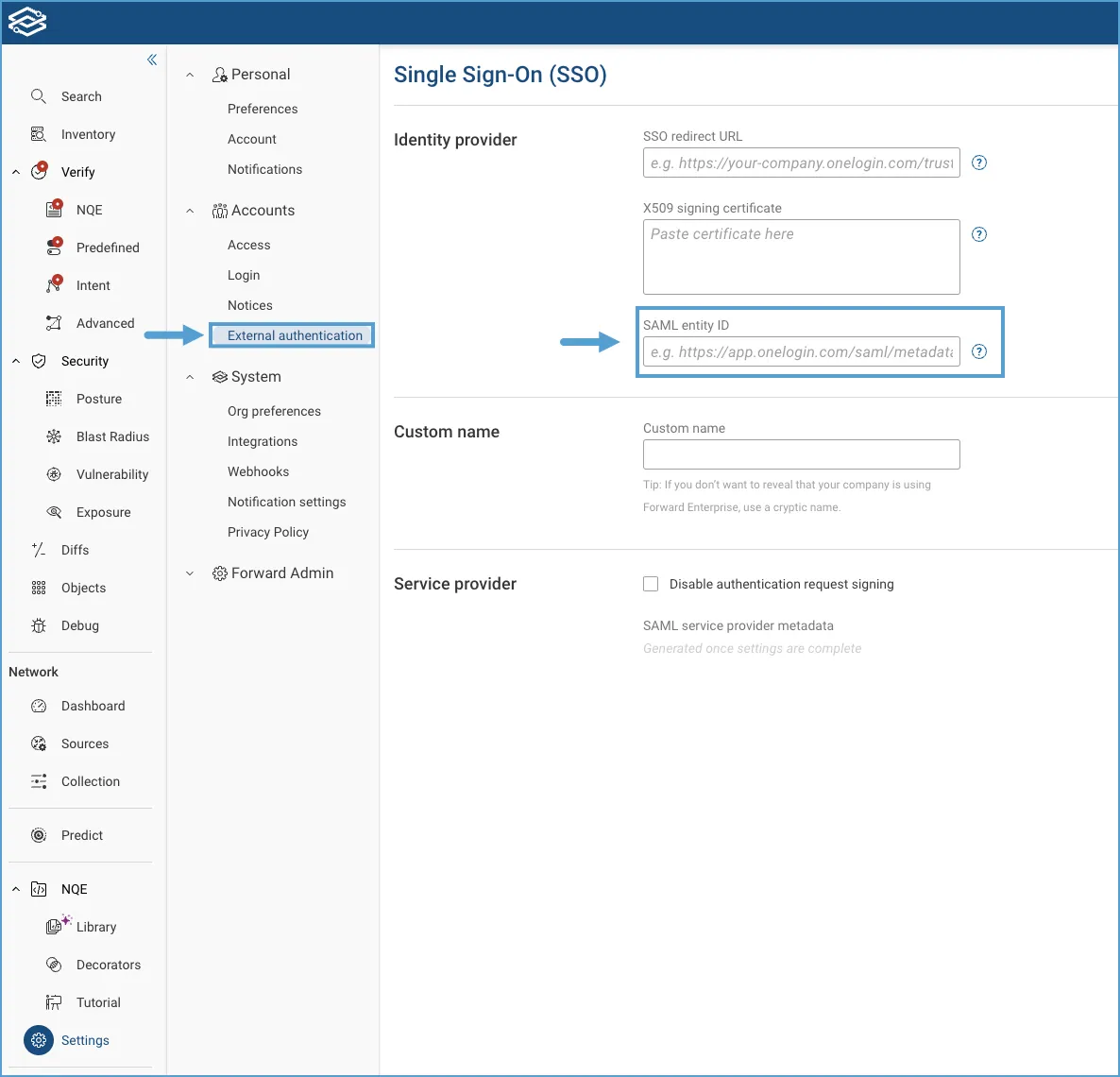 FWD viewing SAML entity ID