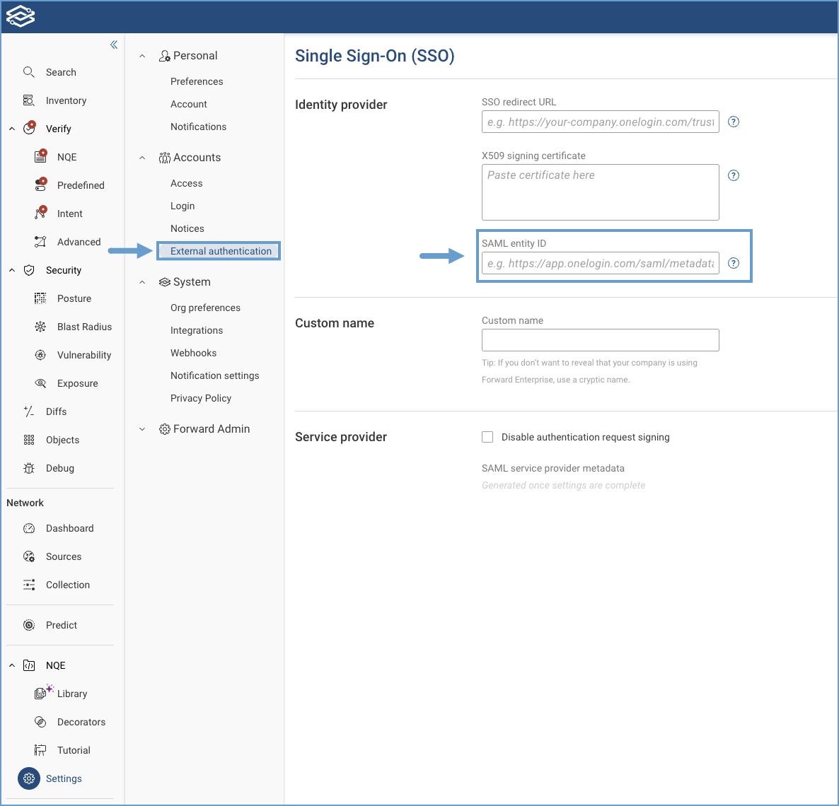 FWD viewing SAML entity ID