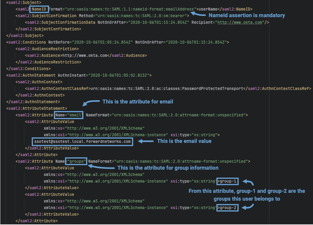 View of Okta response sample