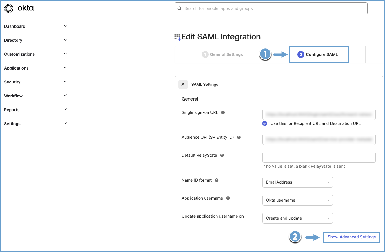 Okta Advanced Settings Navigation