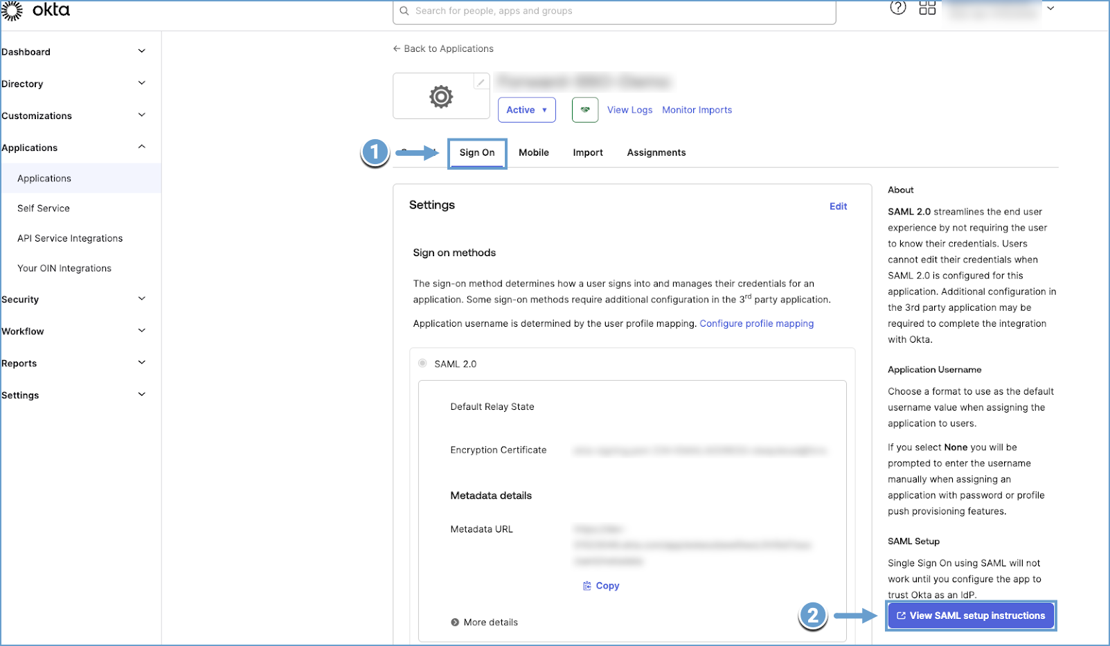 Okta Navigation to SAML Setup Instructions