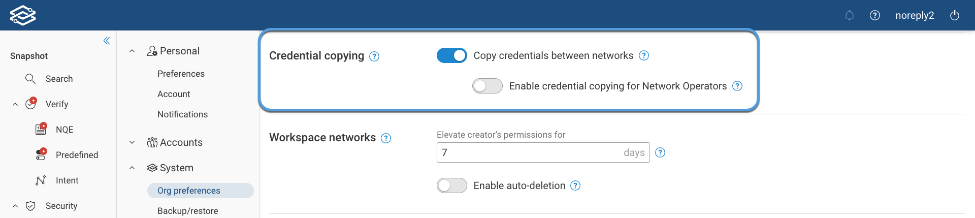 System Settings Credential Copy