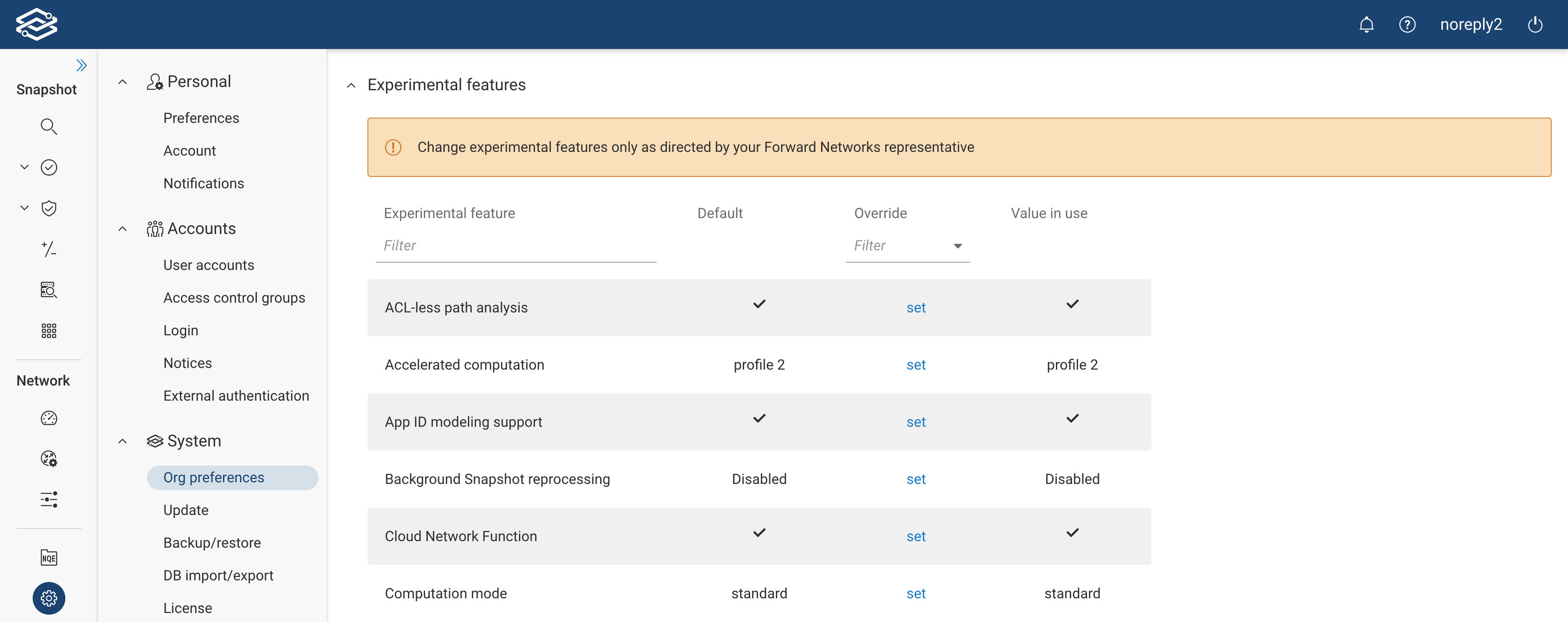 System Settings Experimental Features