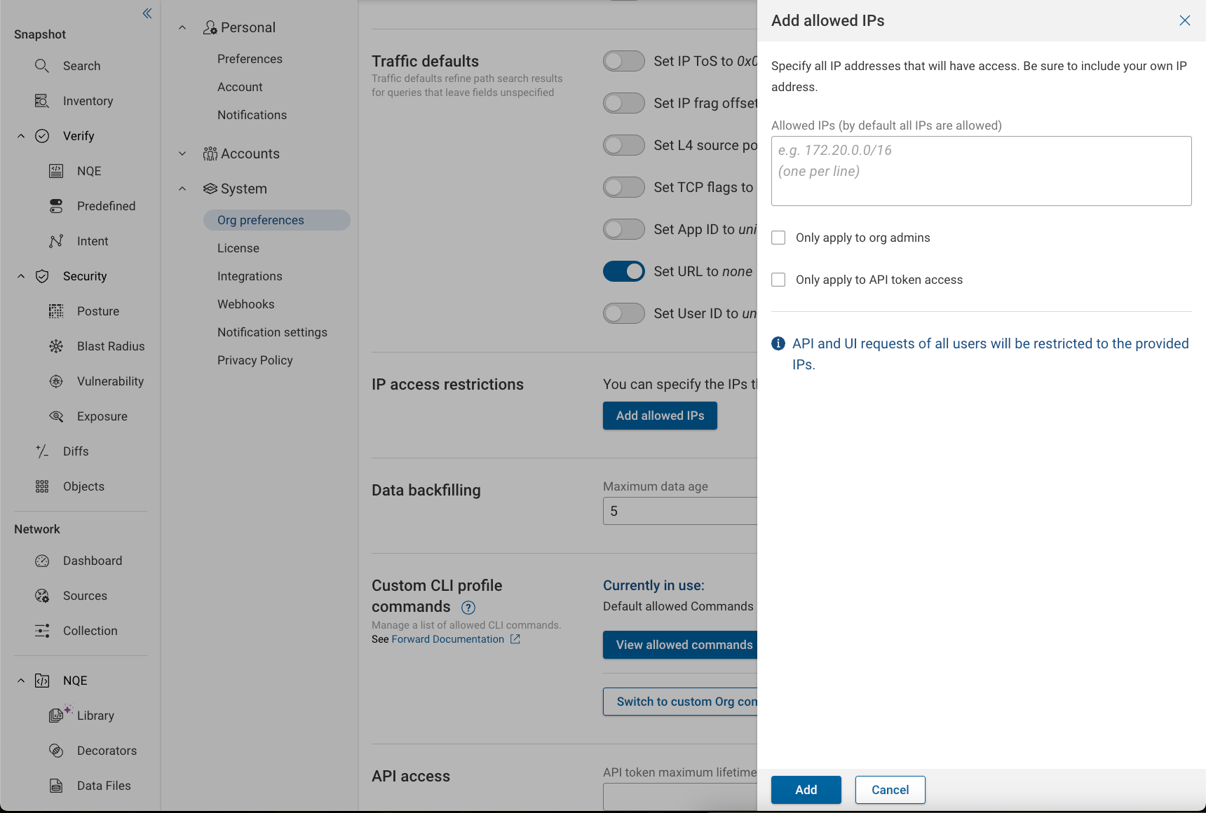 IP Access Restrictions Settings