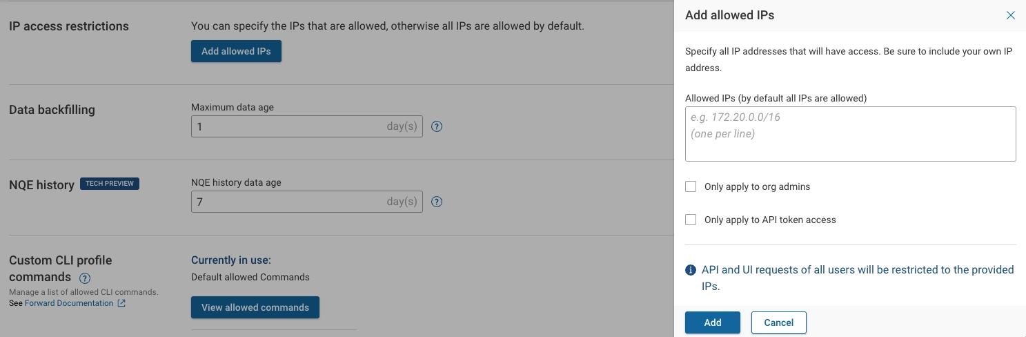 IP Access Restrictions Settings