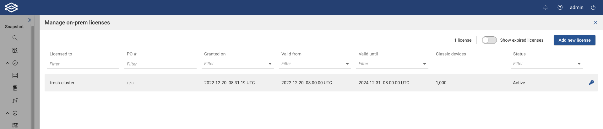 Manage Licenses Page