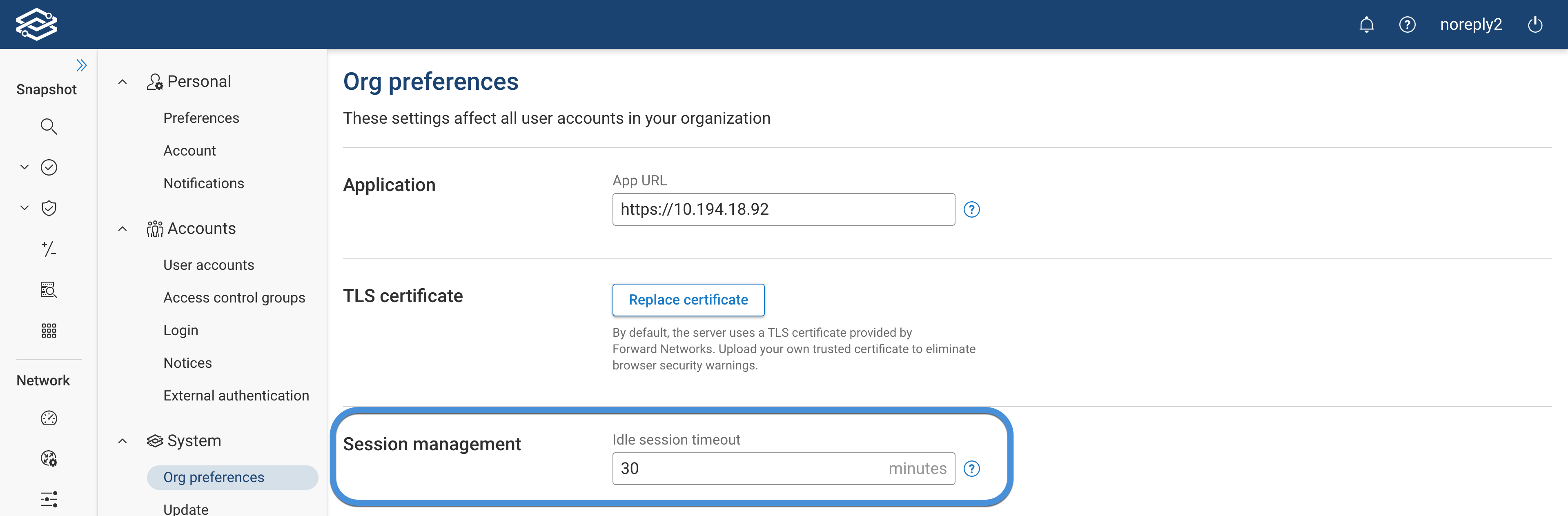 System Settings Session Management