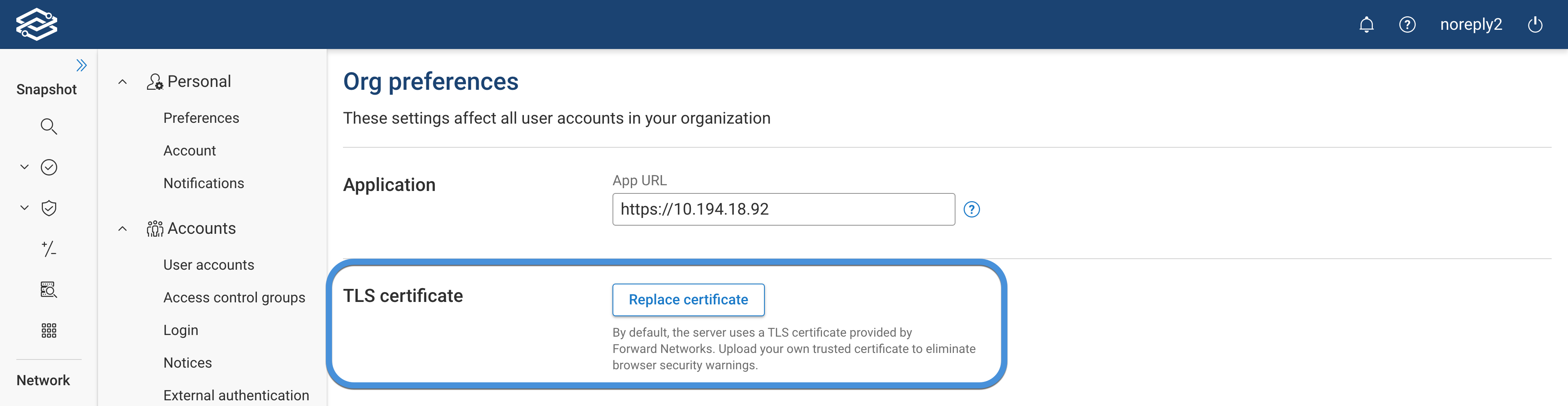 System Settings TLS Certifica