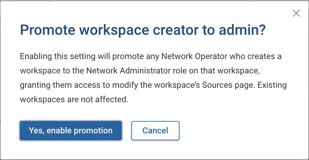 Promote workspace creator warning