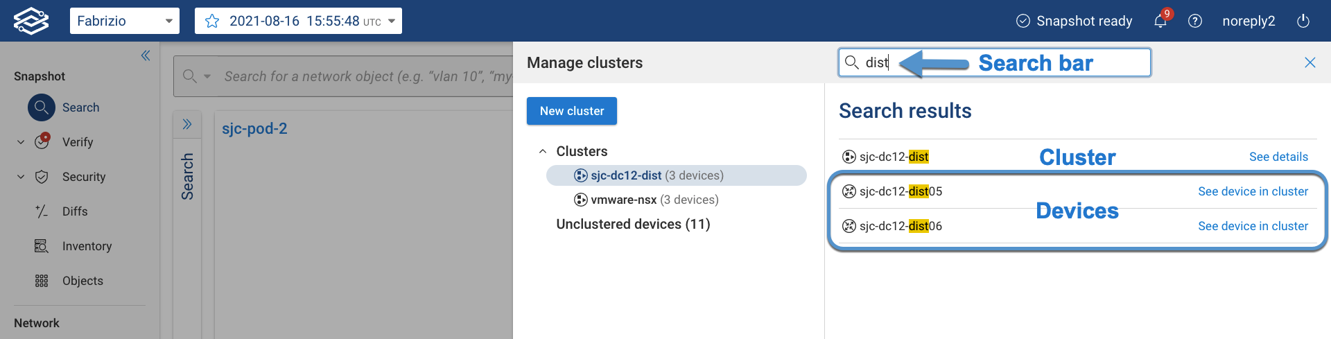 Search Devices or Clusters
