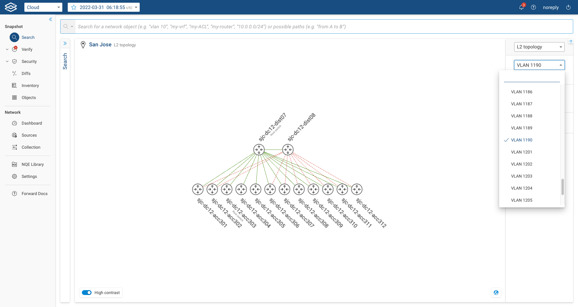 Layer2 view VLAN selector