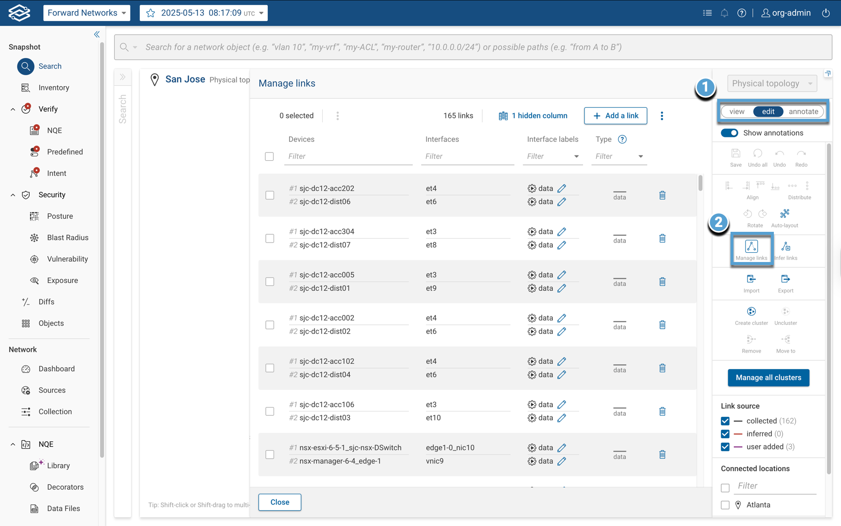 Topology view - Manage Links