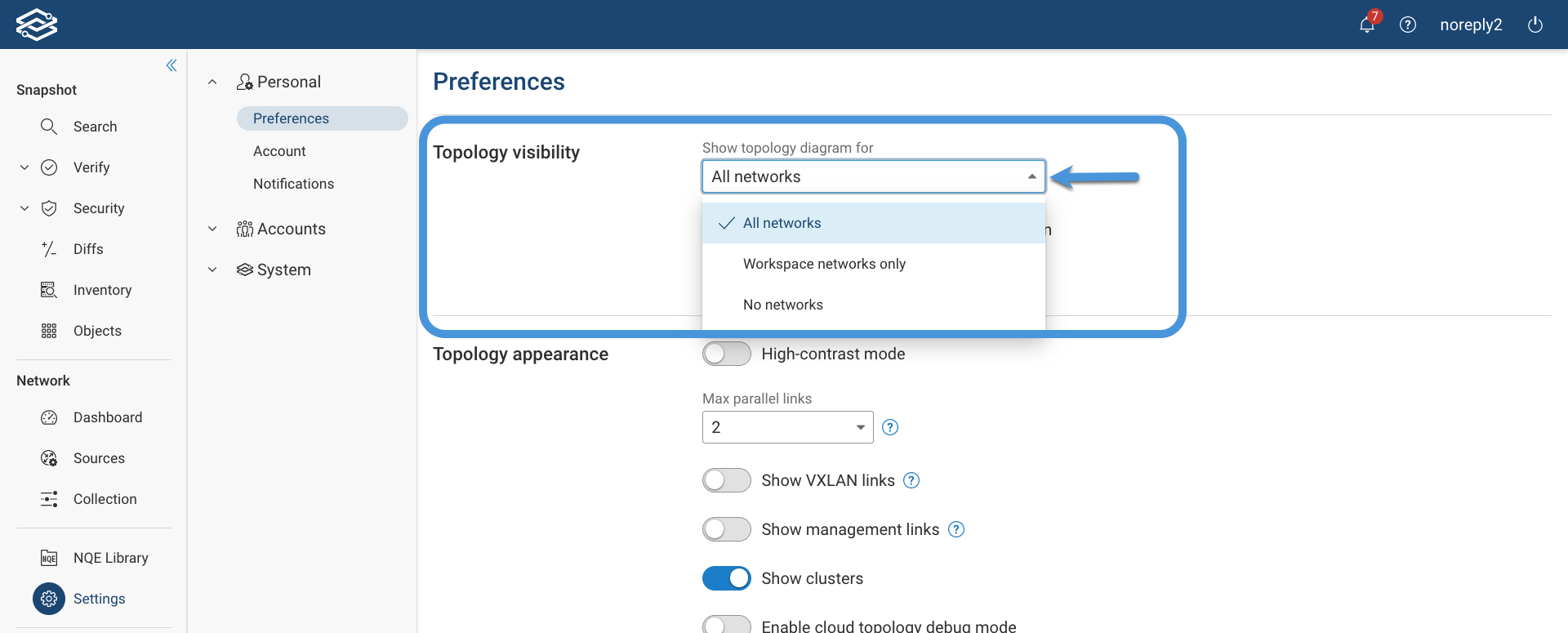 Topology Visibility Settings