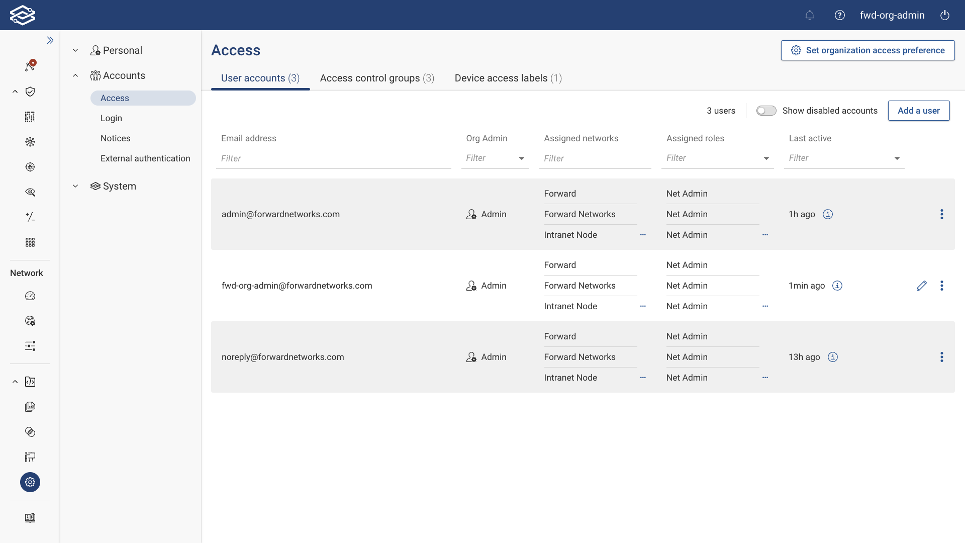 Default View of Access page