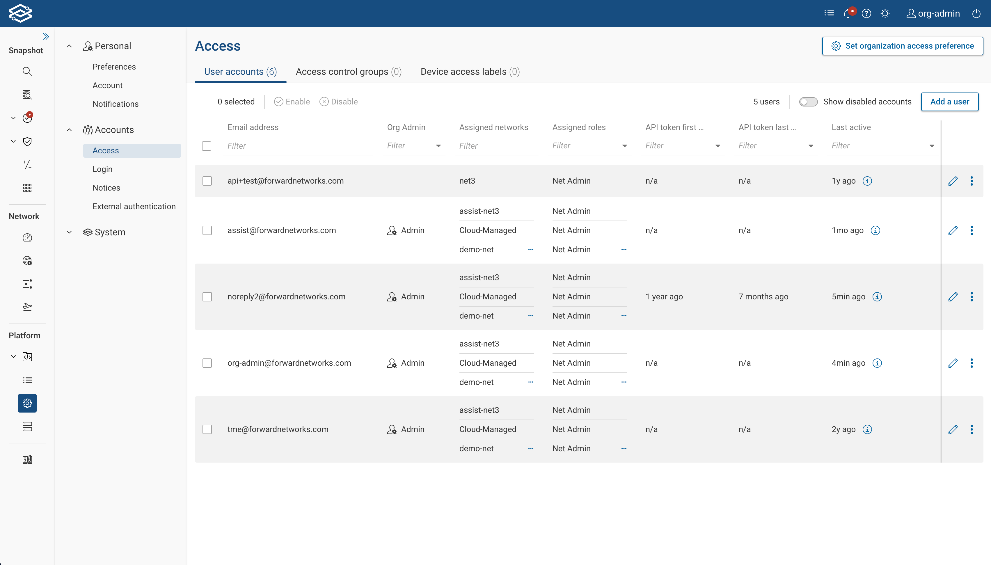Default View of Access page