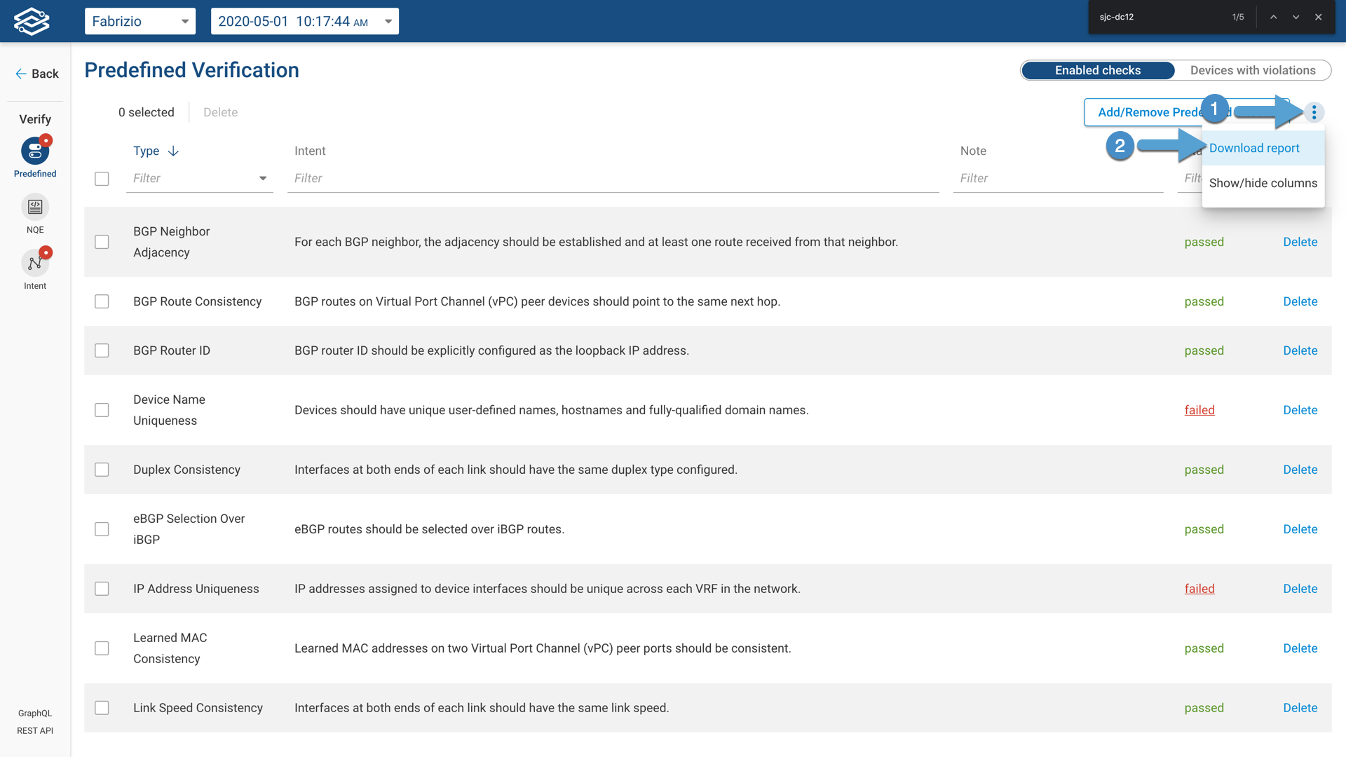 Predefined Check Results Export