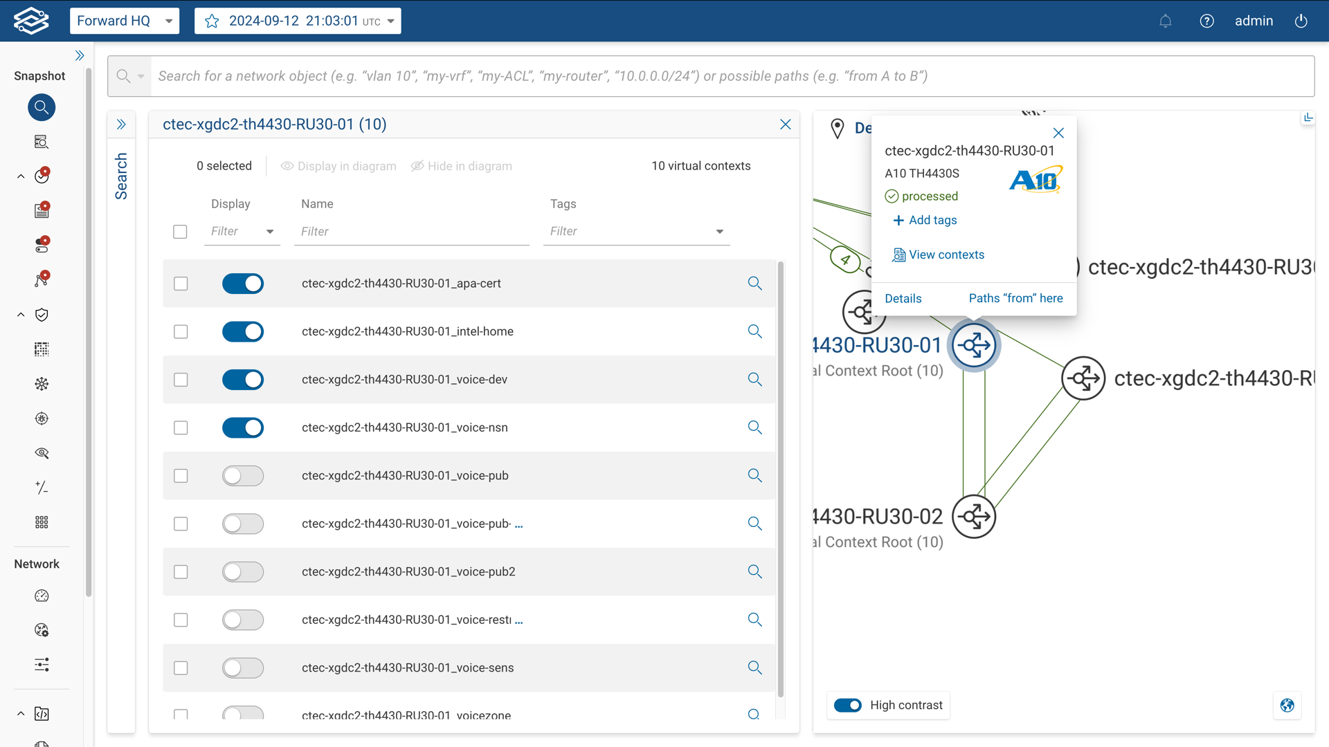 Virtual context bundling settings