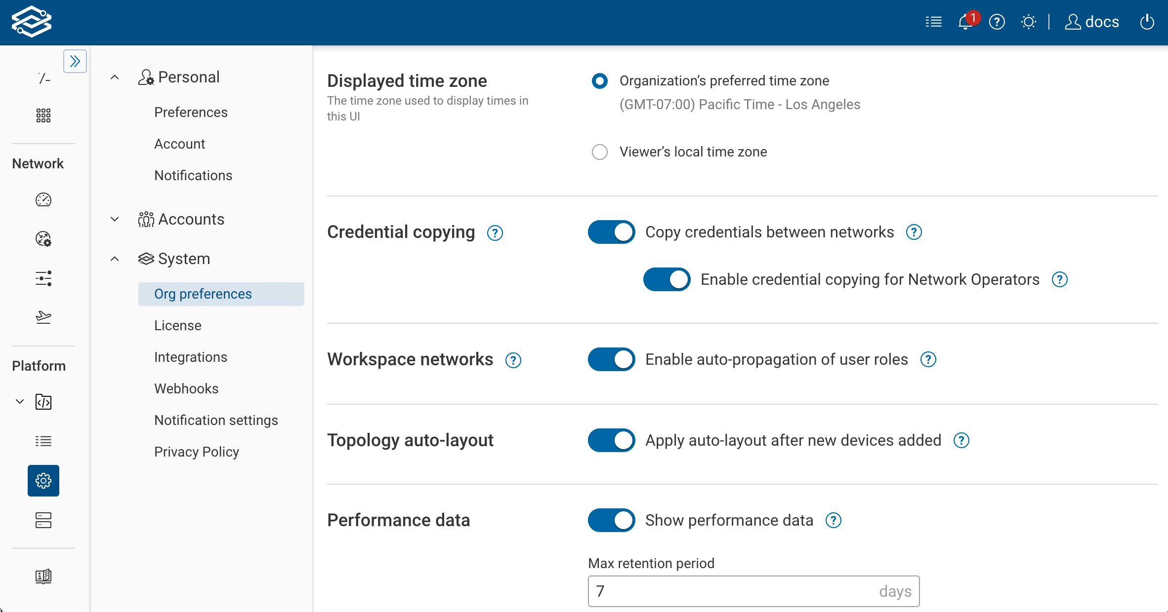 Settings: Credential copying for workspace networks