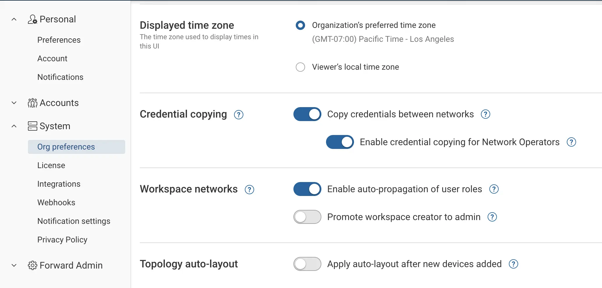 Settings: Credential copying for workspace networks