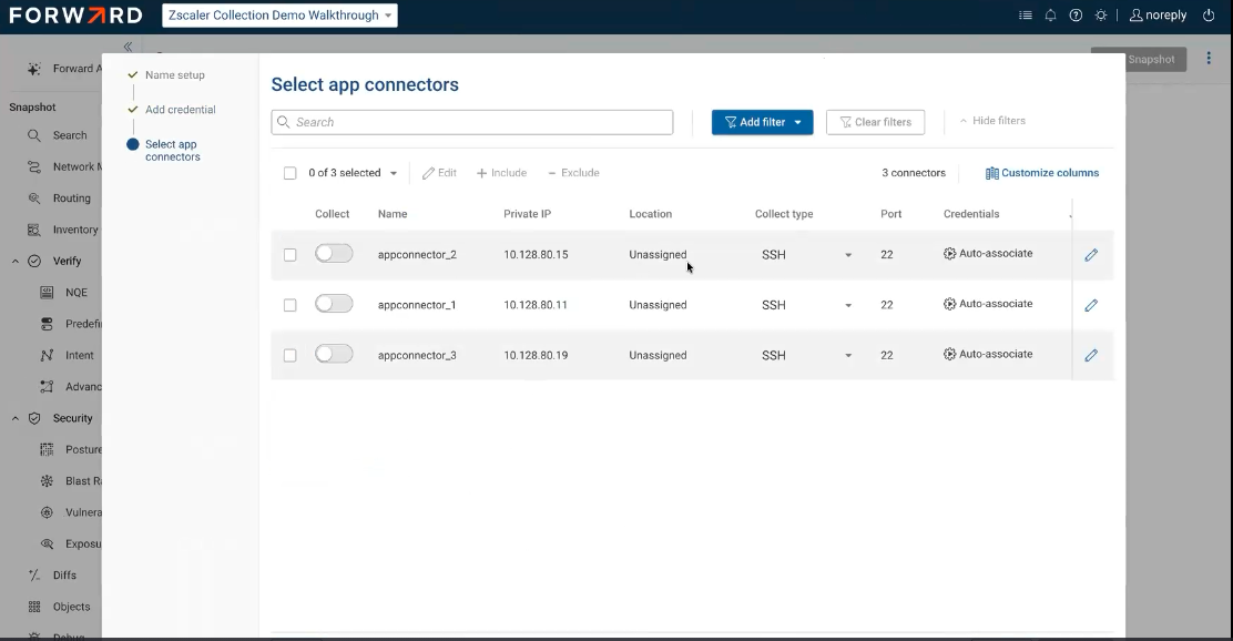Select app connectors wizard step listing discovered App Connectors