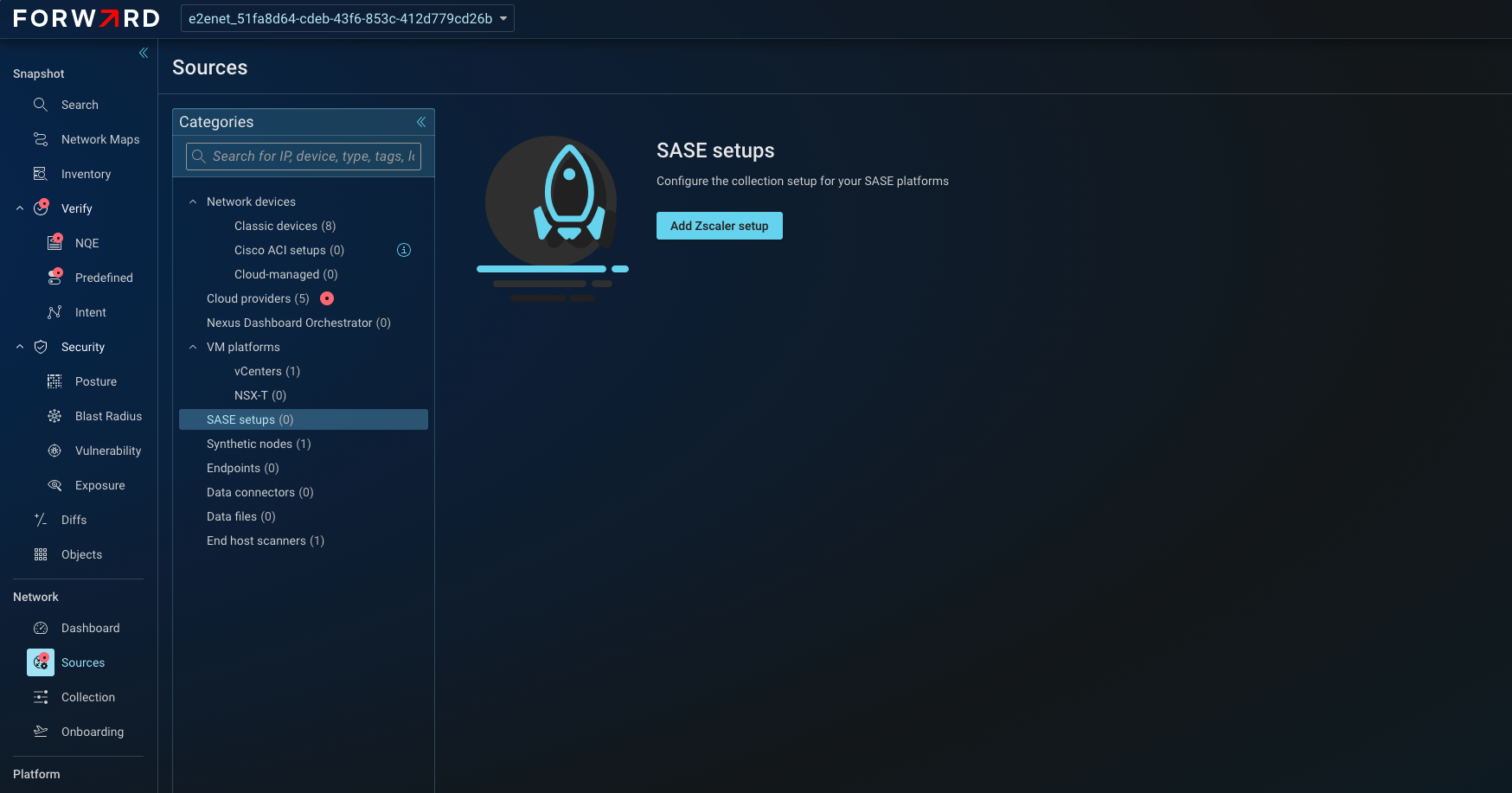 SASE setups landing with the Add Zscaler setup button