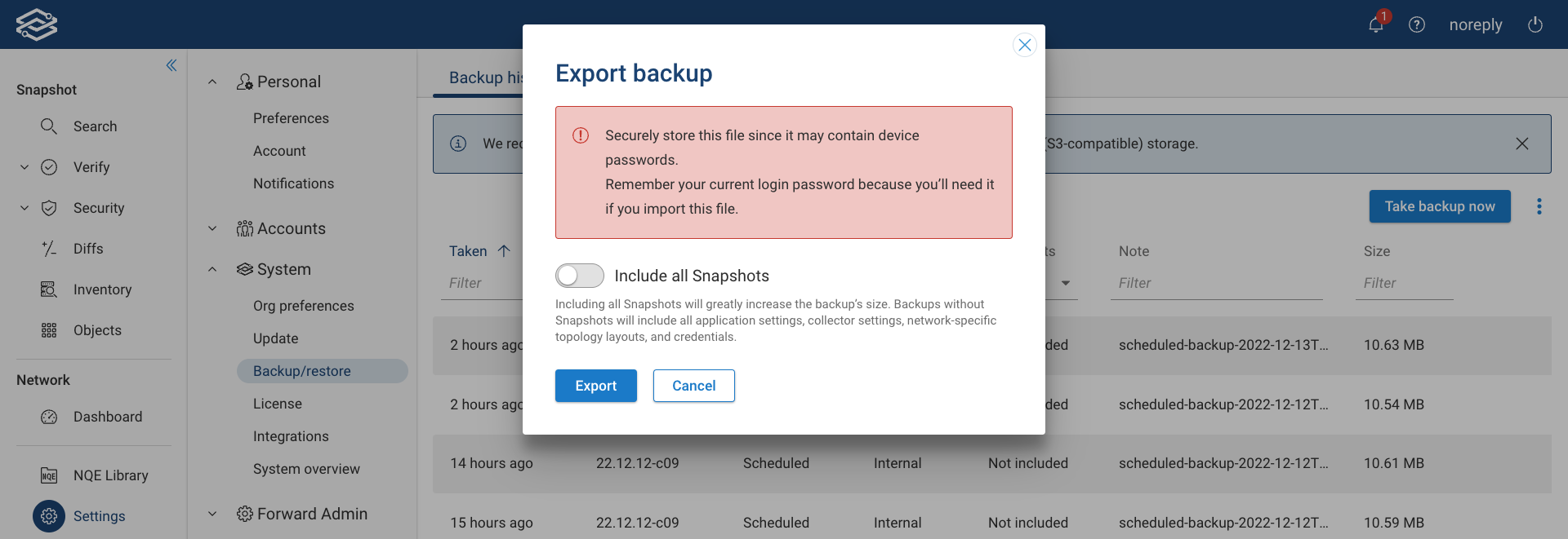 Backup Export