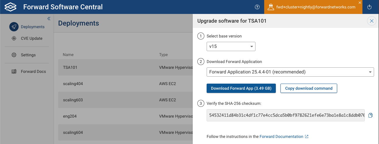 Software Central: Upgrade Instructions