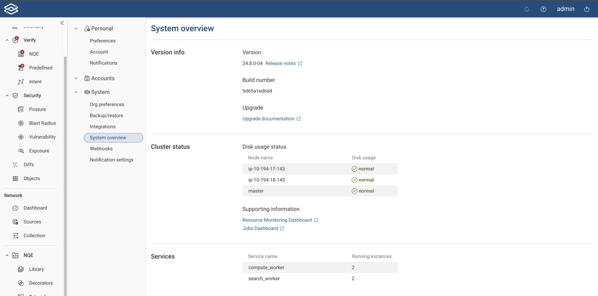 Screenshot of the System Overview page
