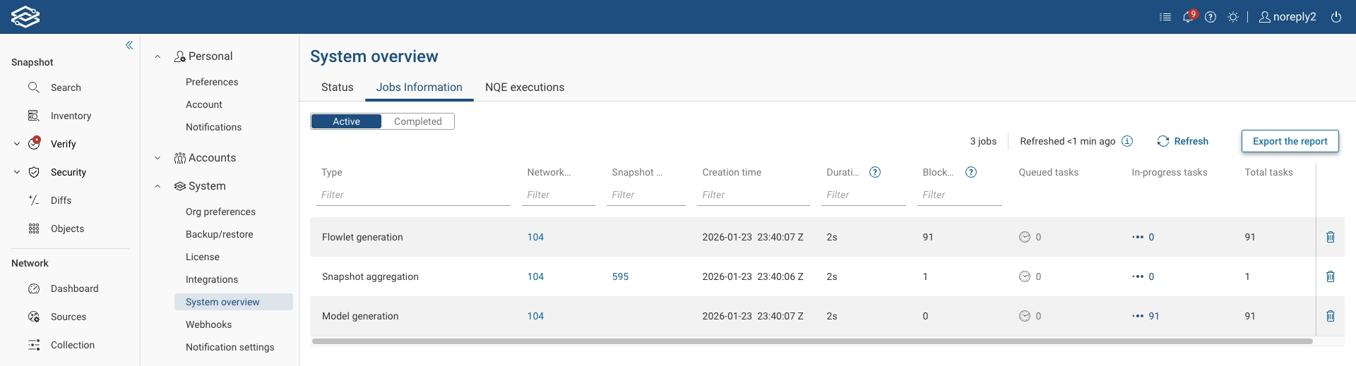 Active Jobs Information View