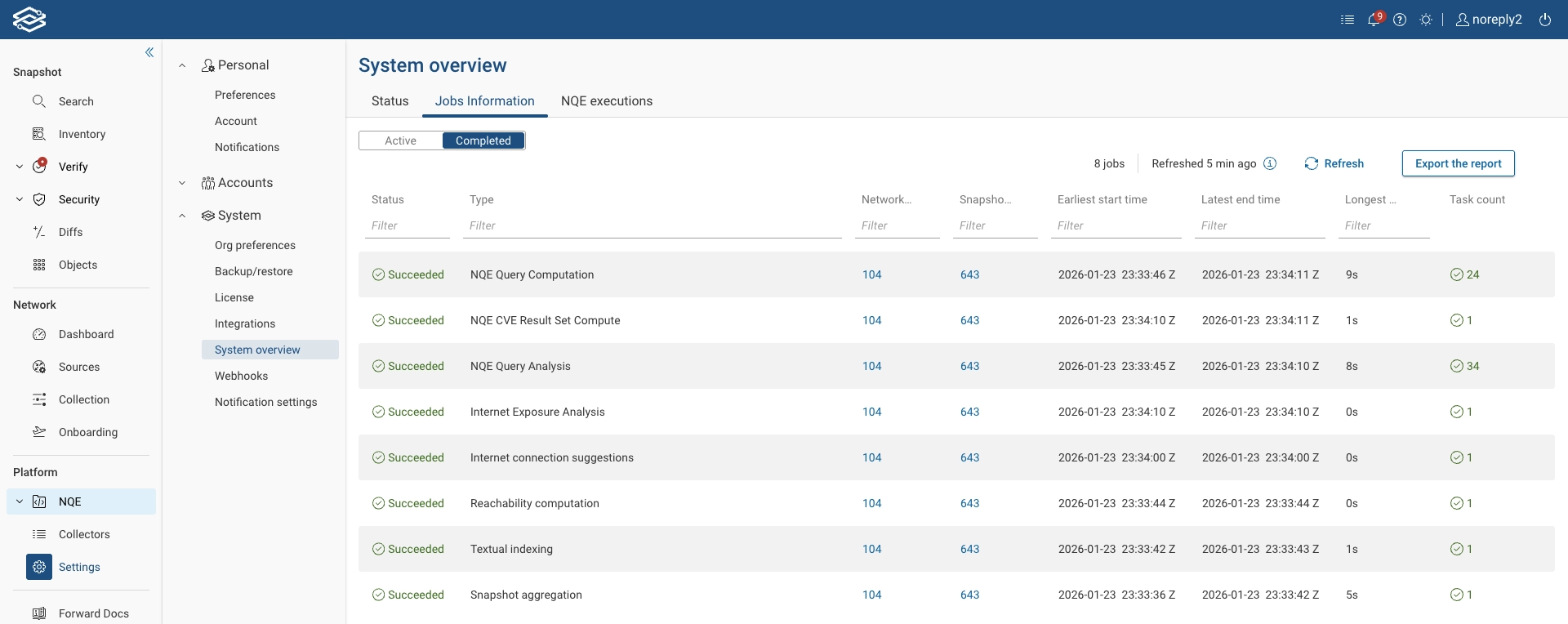 Completed Jobs Information View